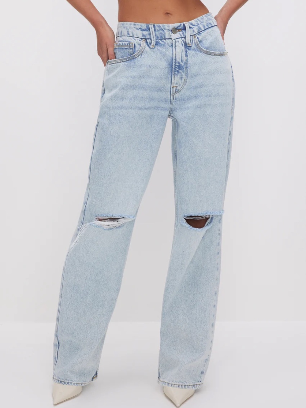 Good American | Light Blue Good 90s Distressed Relaxed Jean - Picture 4 of 4